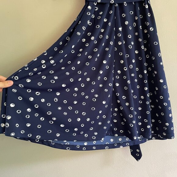 Talbots Women's Navy White Polka Dot Tie Sleeve Dress Ruffle Dress Size Small - Picture 7 of 11